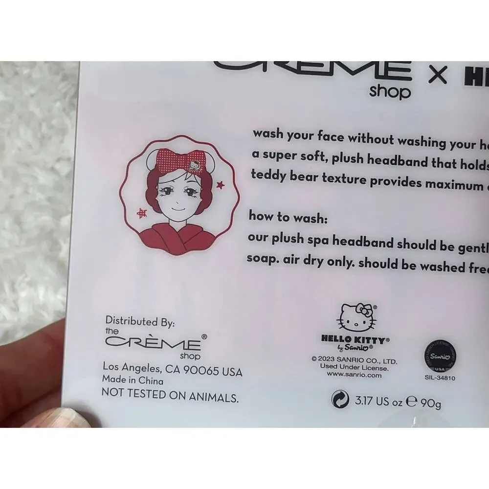 The Creme Shop Hello Kitty Red White Gingham Plush Spa Headband Bow Hairband NEW